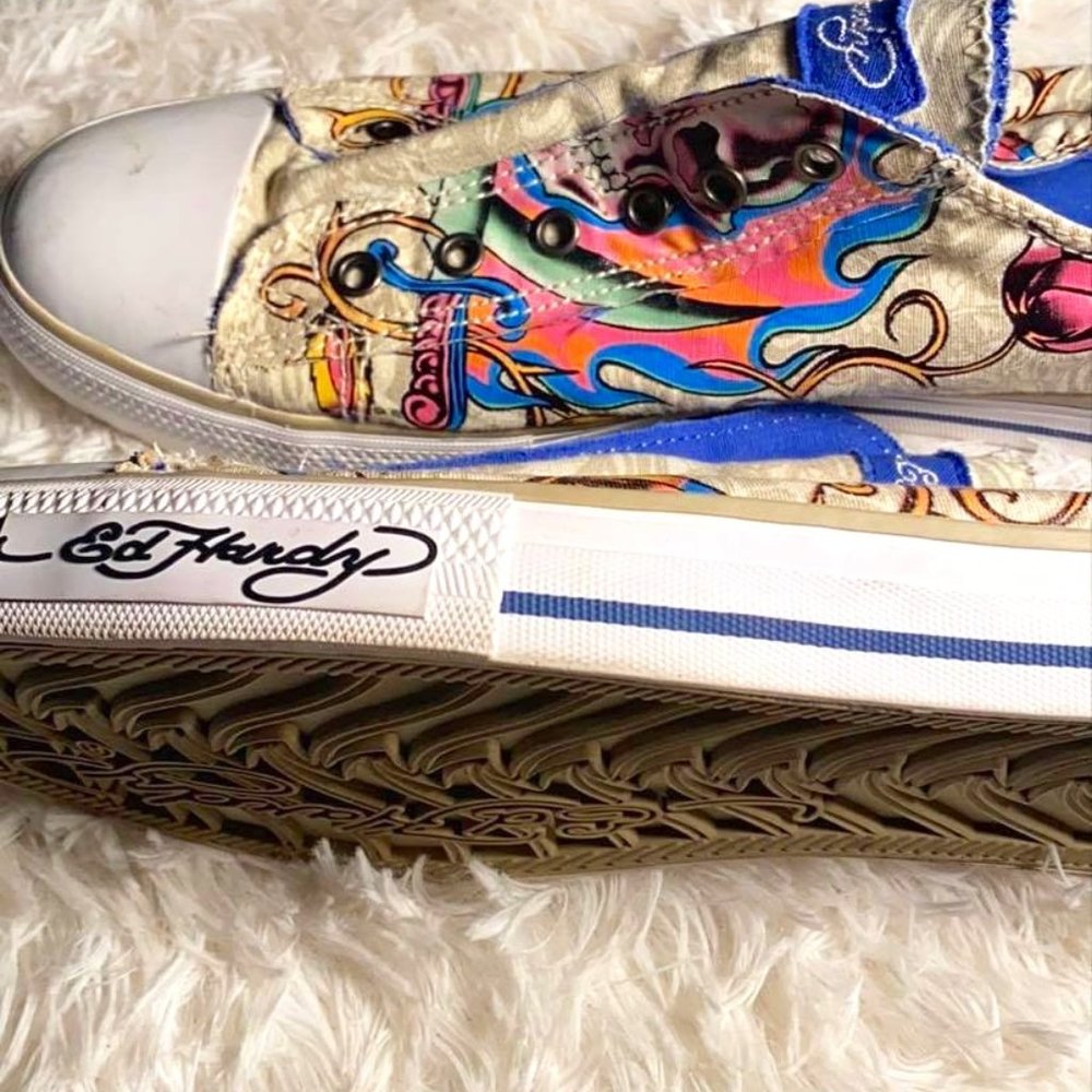 Ed Hardy casual Slip-On lace less Sneakers size 13
